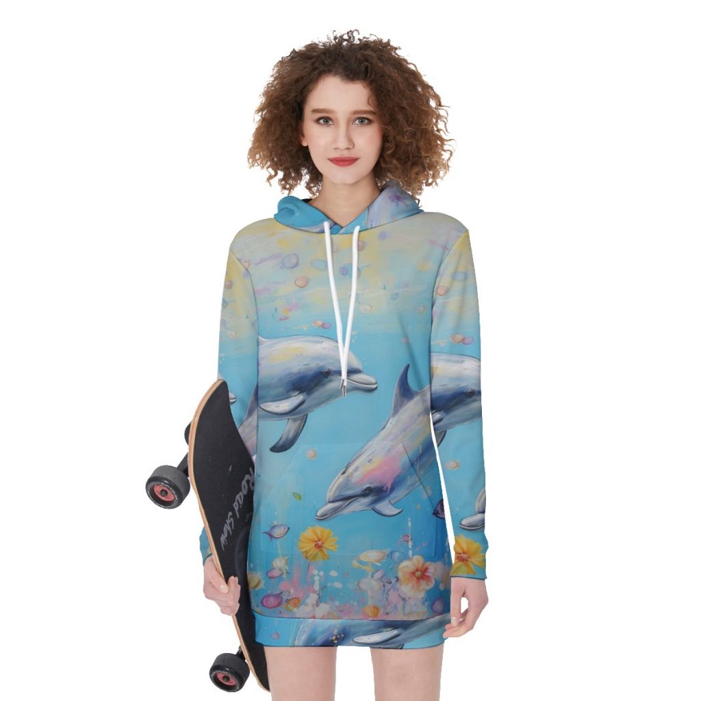New Dolphin Print Women's Long Hoodie