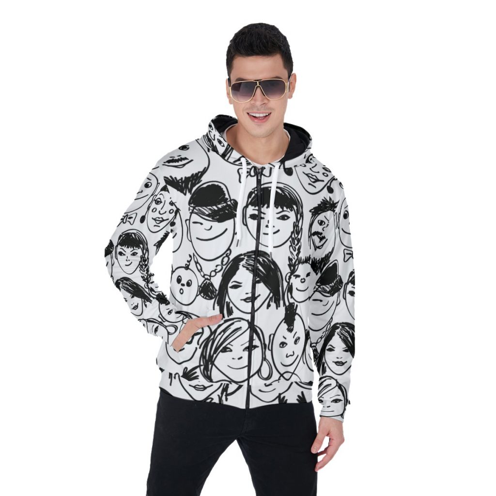 New Fun Faces Print Men's Heavy Fleece Zip Up Hoodie
