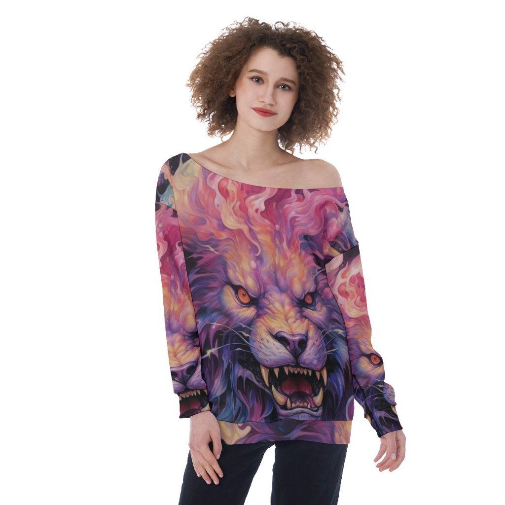 New Colorful Creature Print Oversized Women's Off-Shoulder Sweatshirt