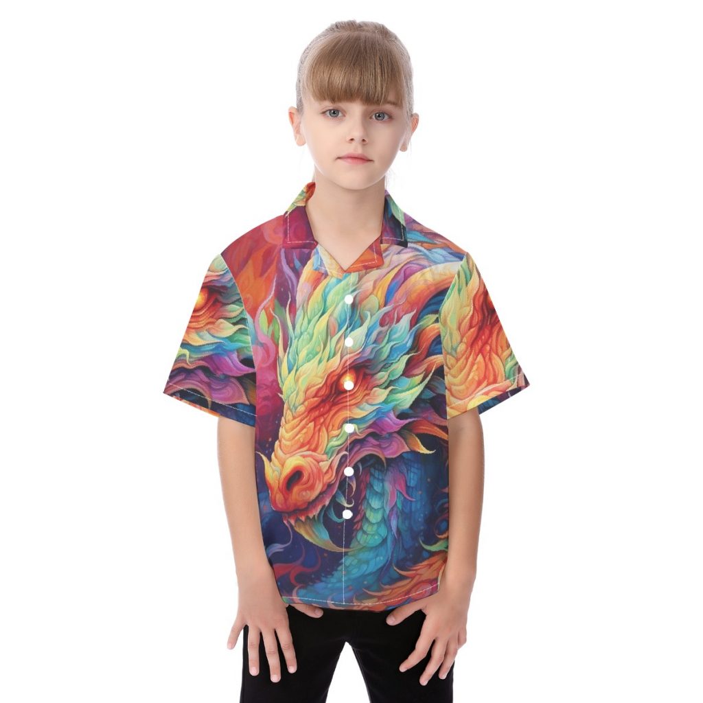 New Colorful Dragon Print Kid's Hawaiian Vacation Shirt