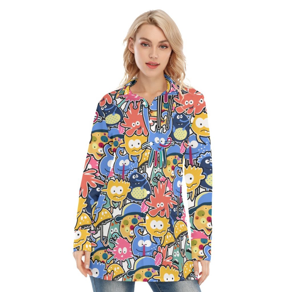 New Colorful Faces Print Women's Long Shirt