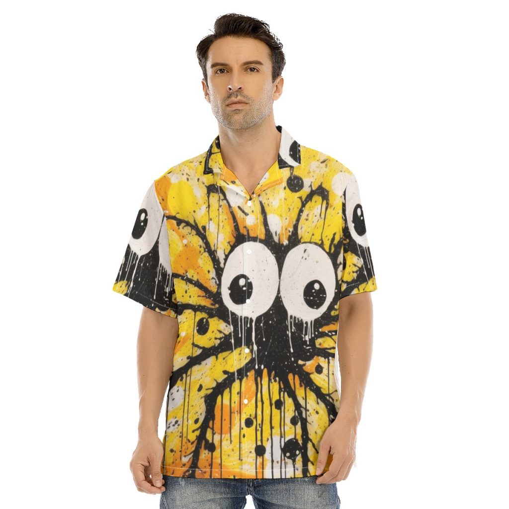 New Creepy Tarantula Print Men's Hawaiian Shirt With Button Closure