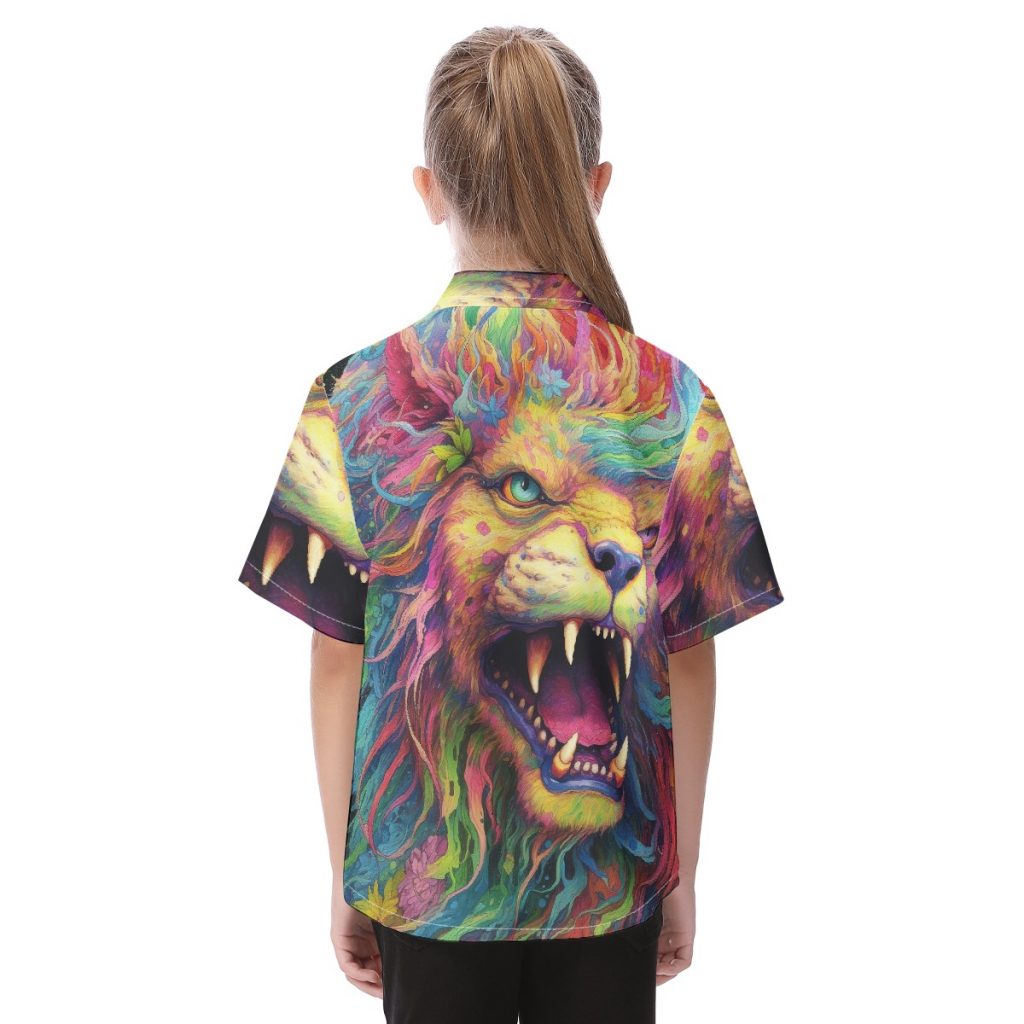 New Colorful Artistic Lion Print Kid's Button Down Shirt