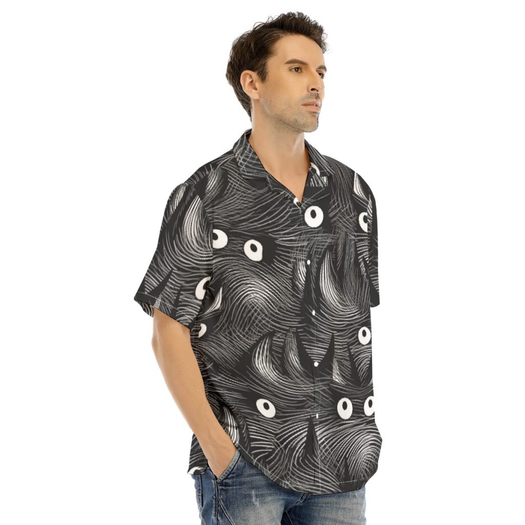 New Crazy Cats Print Men's Hawaiian Shirt With Button Closure