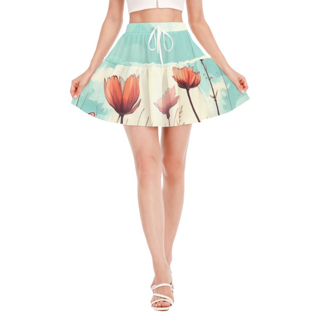 New Floral Print Women's Ruffled Mini Skirt