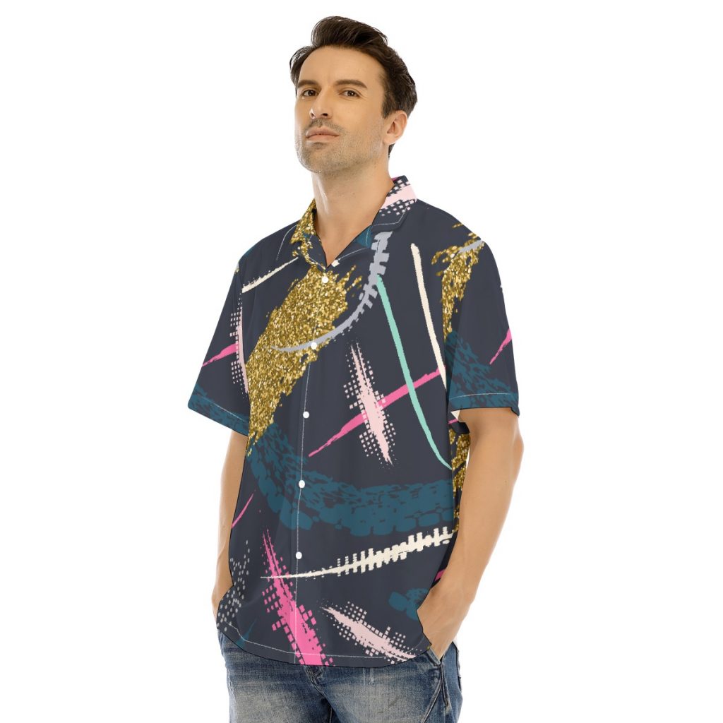 New Artistic Print Men's Hawaiian Shirt With Button Closure