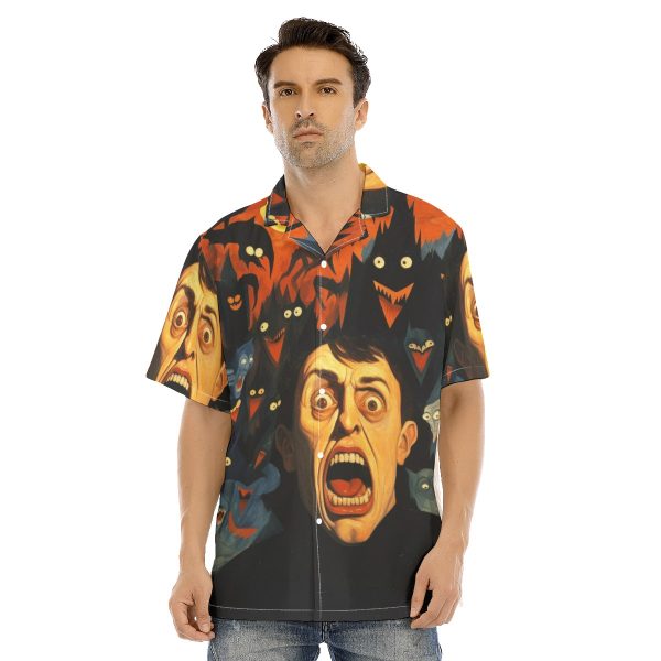 New "Screaming' Men Print Men's Hawaiian Shirt With Button Closure
