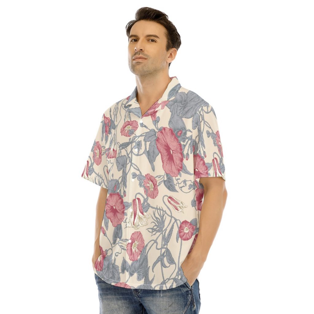 New Floral Print Men's Hawaiian Shirt With Button Closure