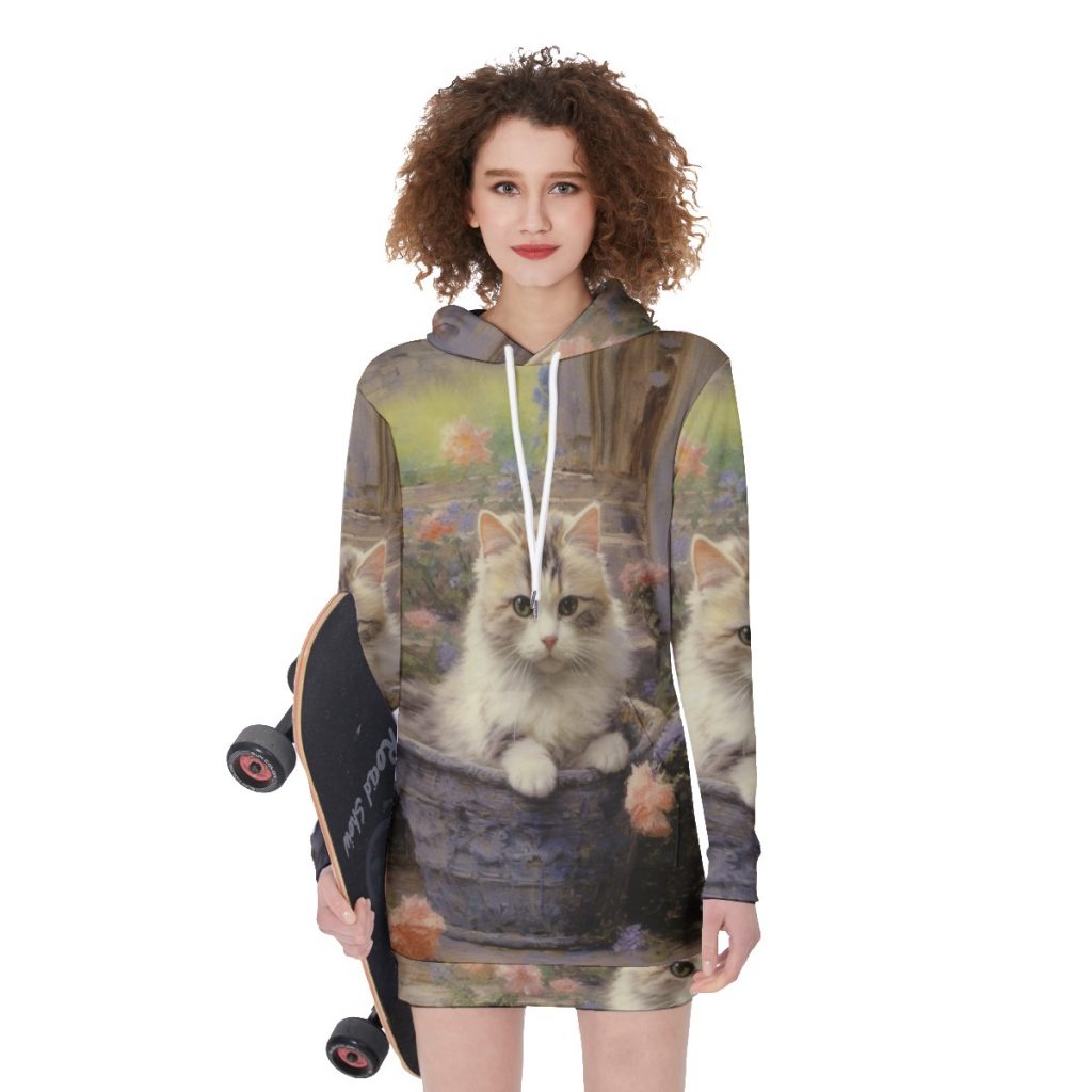 New Cute Cat Print Women's Long Hoodie