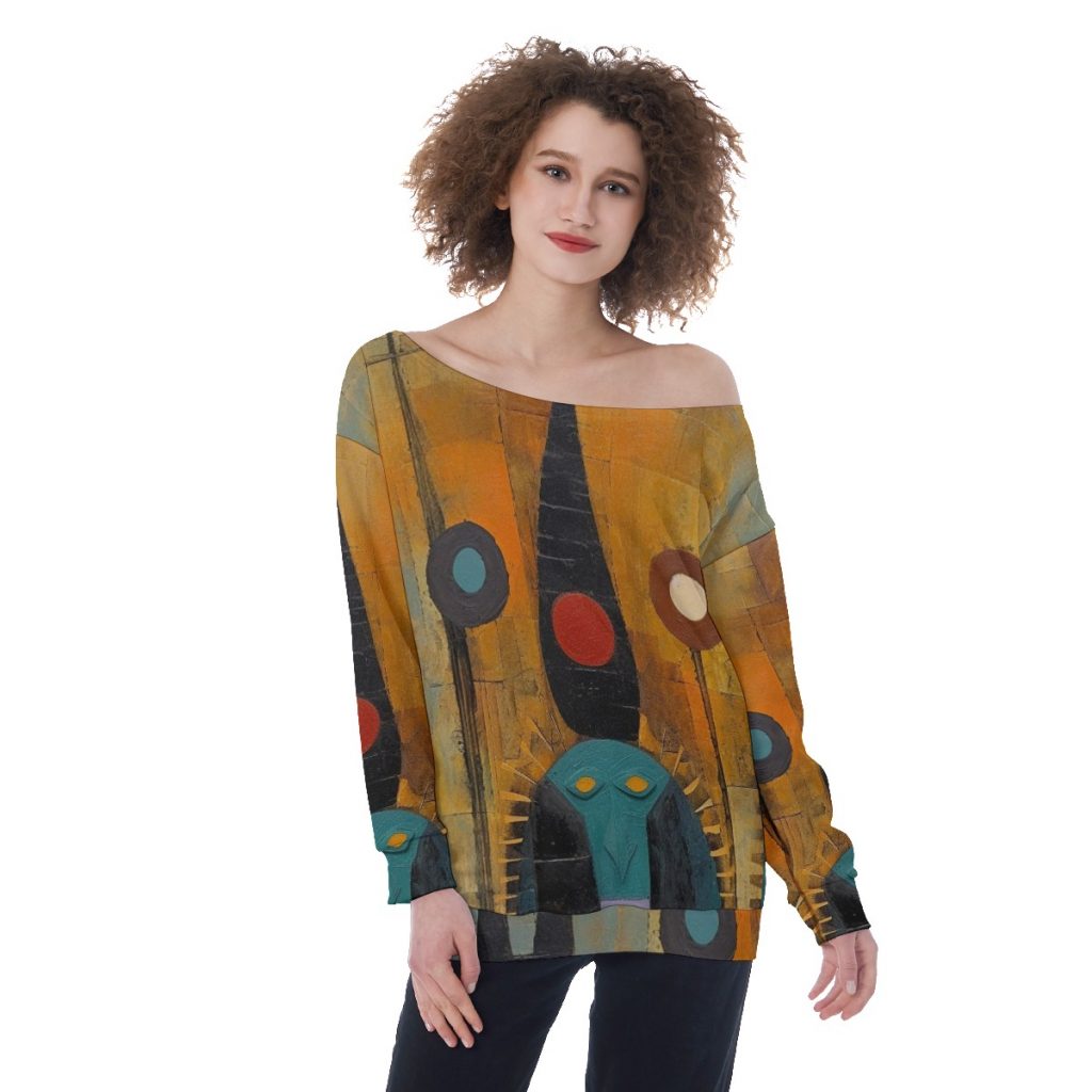 New Fun Fantasy Print Oversized Women's Off-Shoulder Sweatshirt