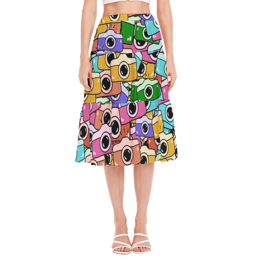 New Colorful Print Women's Stitched Pleated Chiffon Skirt