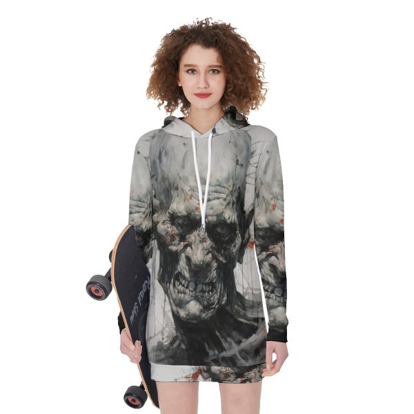 New Scary Zombie Faces Print Women's Long Hoodie