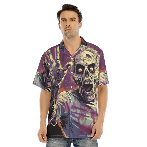 New Purple Zombie Print Men's Hawaiian Shirt With Button Closure