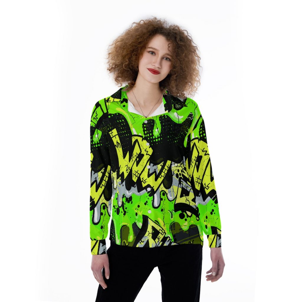 New Fun Green Print Women's Satin Shirt