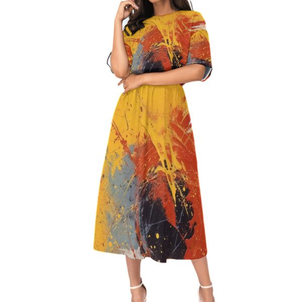 New All Over Colorful 'Splash' Print Women's Elastic Waist Dress