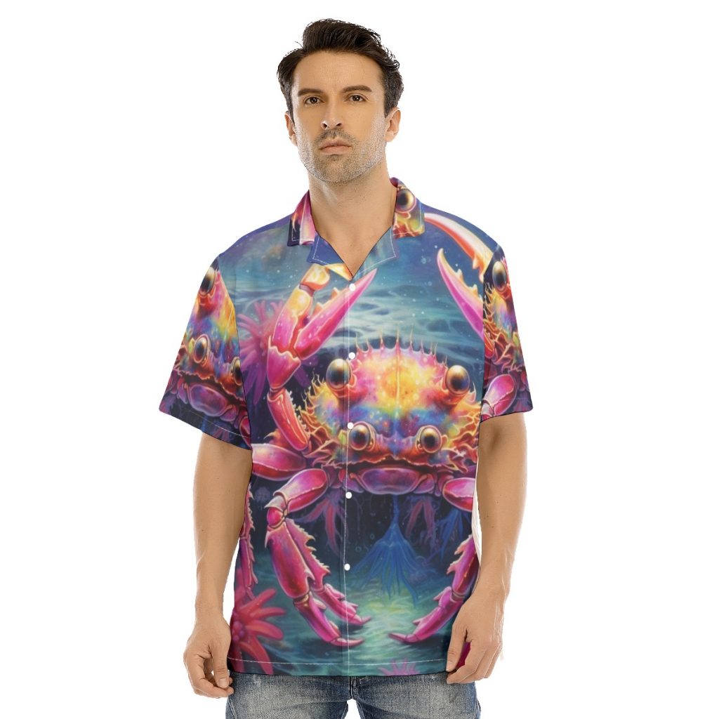 New Men's Crab All-Over Print Men'sShirt With Button Closure