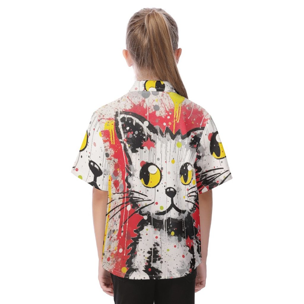 New Cute Cat Print Kid's Hawaiian Vacation Shirt