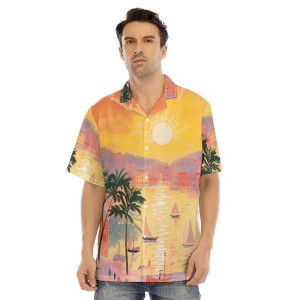 New Sunset Print Men's Hawaiian Shirt With Button Closure