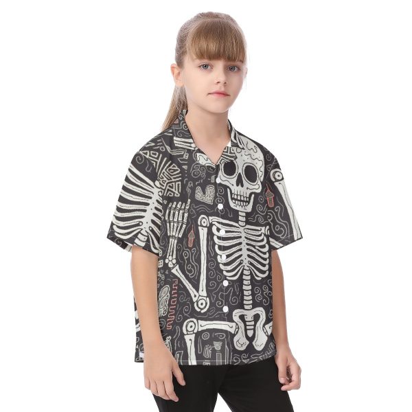 New Skeleton Print Kid's  Button Down Shirt