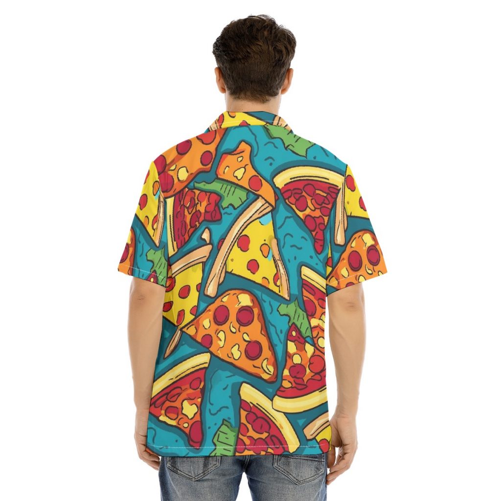 New Fun Pizza Print Men's Hawaiian Shirt With Button Closure