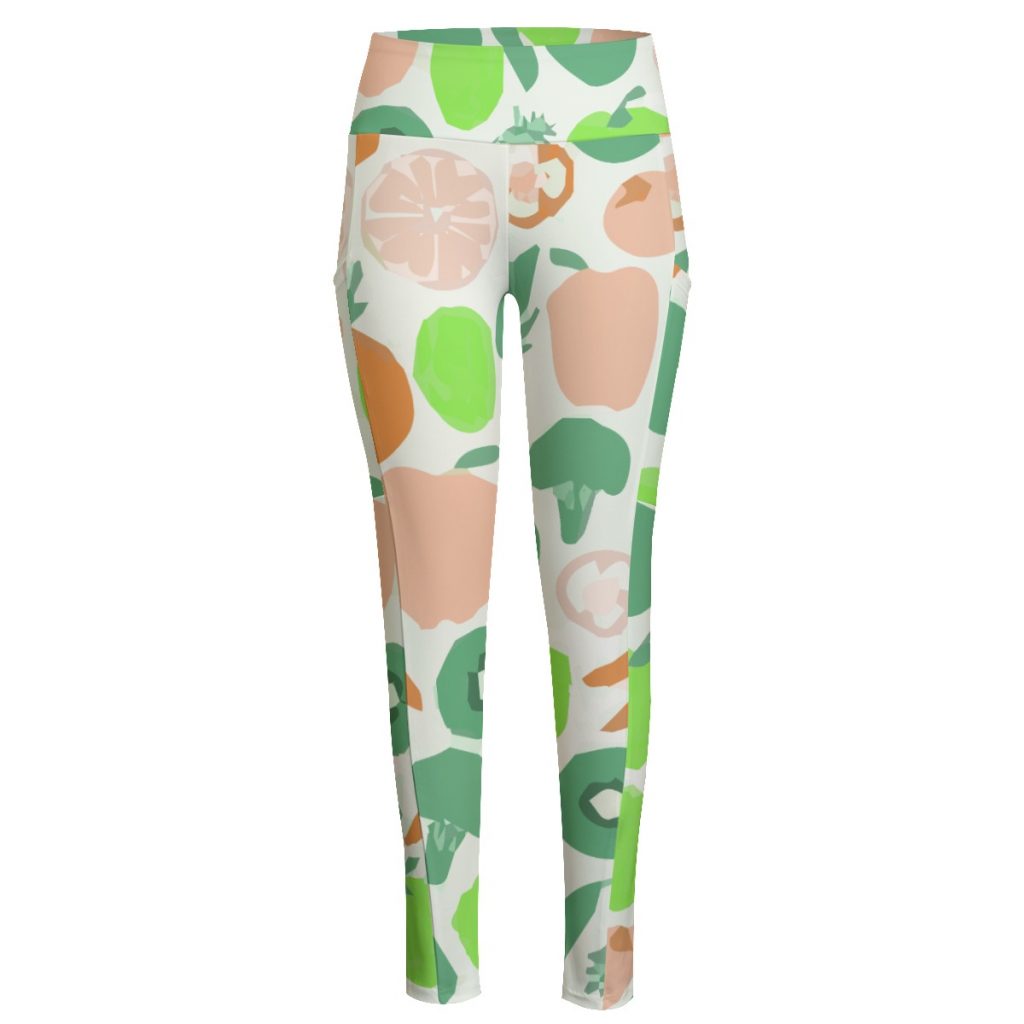 New Fun Fruit Print Women's High Waist Leggings With Side Pocket