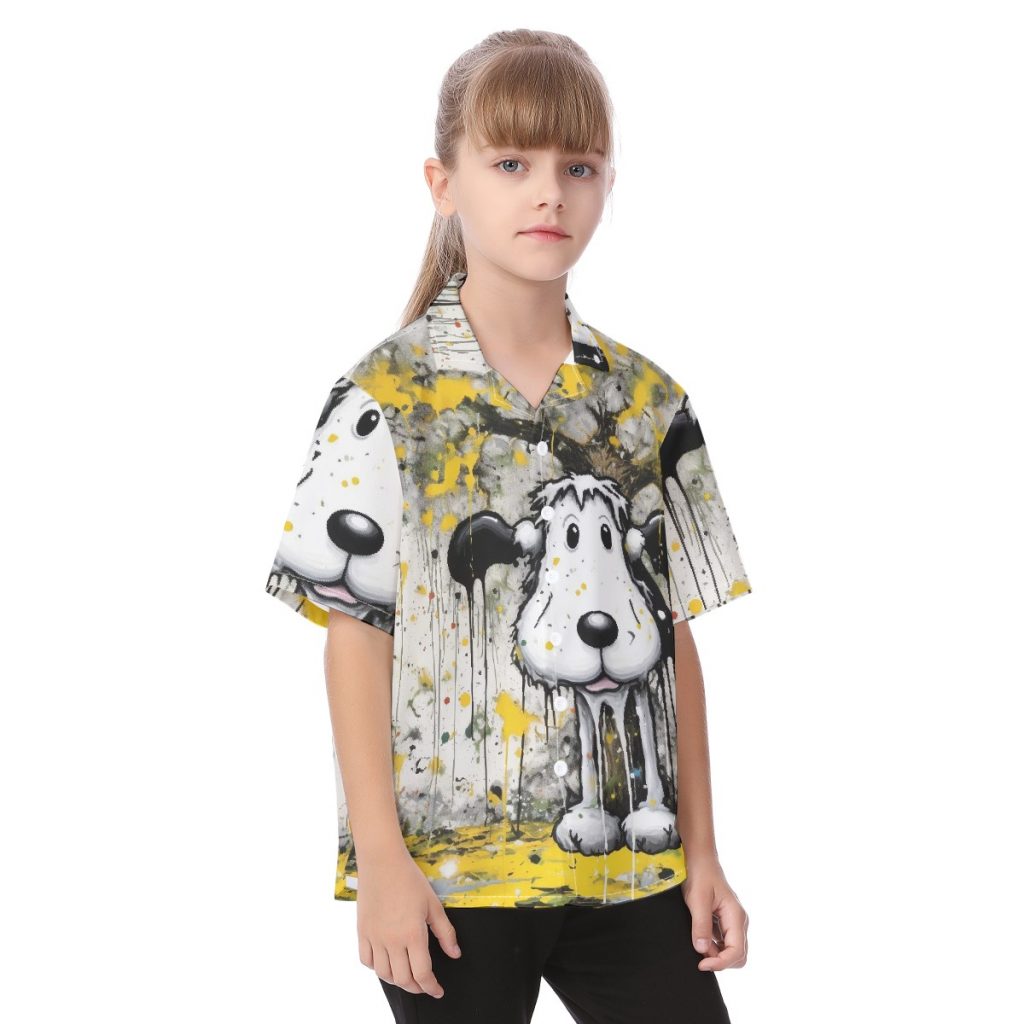New Cute Dog Print Kid's Hawaiian Vacation Shirt