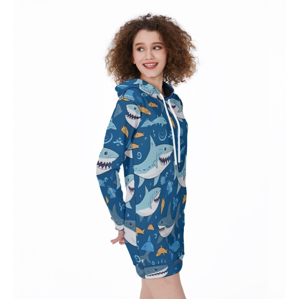 All-Over Cute Baby Sharks Print Women's Long Hoodie