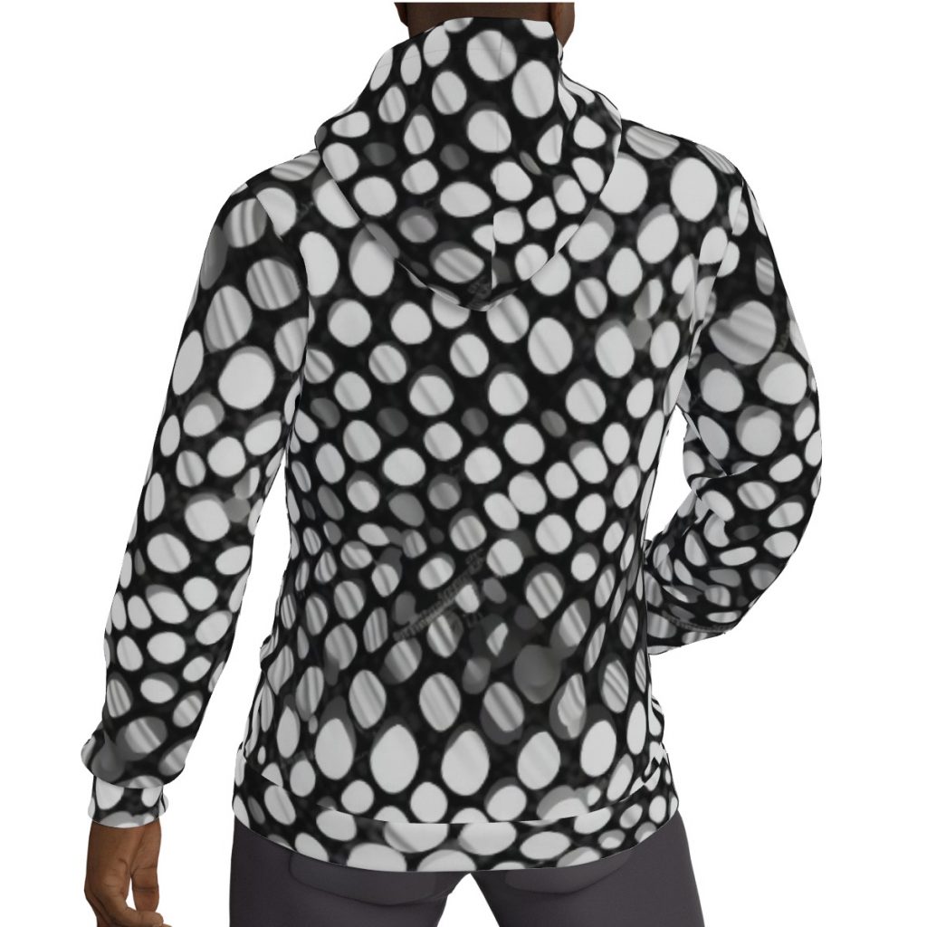 Black White Gray Circle Print Men's Thicken Pullover Hoodie