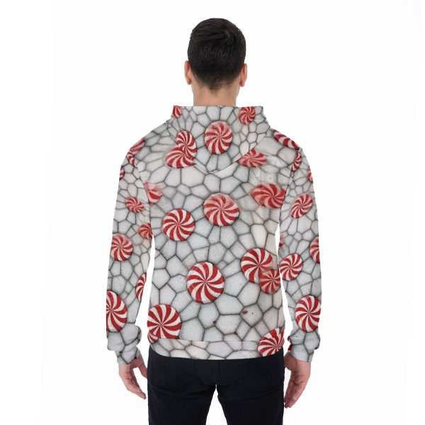 All-Over Peppermint Candy Print Men's Thicken Pullover Hoodie