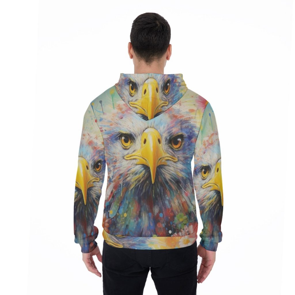 All-Over Eagle Face Print Men's Thicken Pullover Hoodie