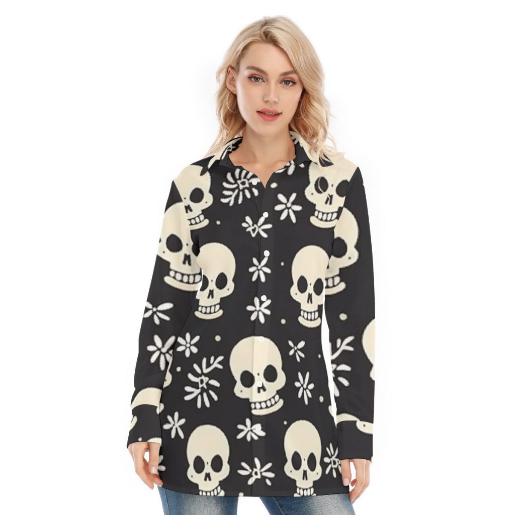 New Black Print Women's Long Shirt with Zombie Faces