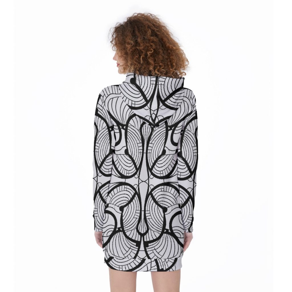 Black and White Swirl Design Print Women's Long Hoodie