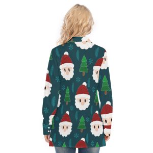 New Santa and Christmas Tree Print Women's Long Shirt