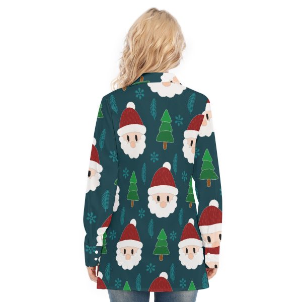 New Santa and Christmas Tree Print Women's Long Shirt