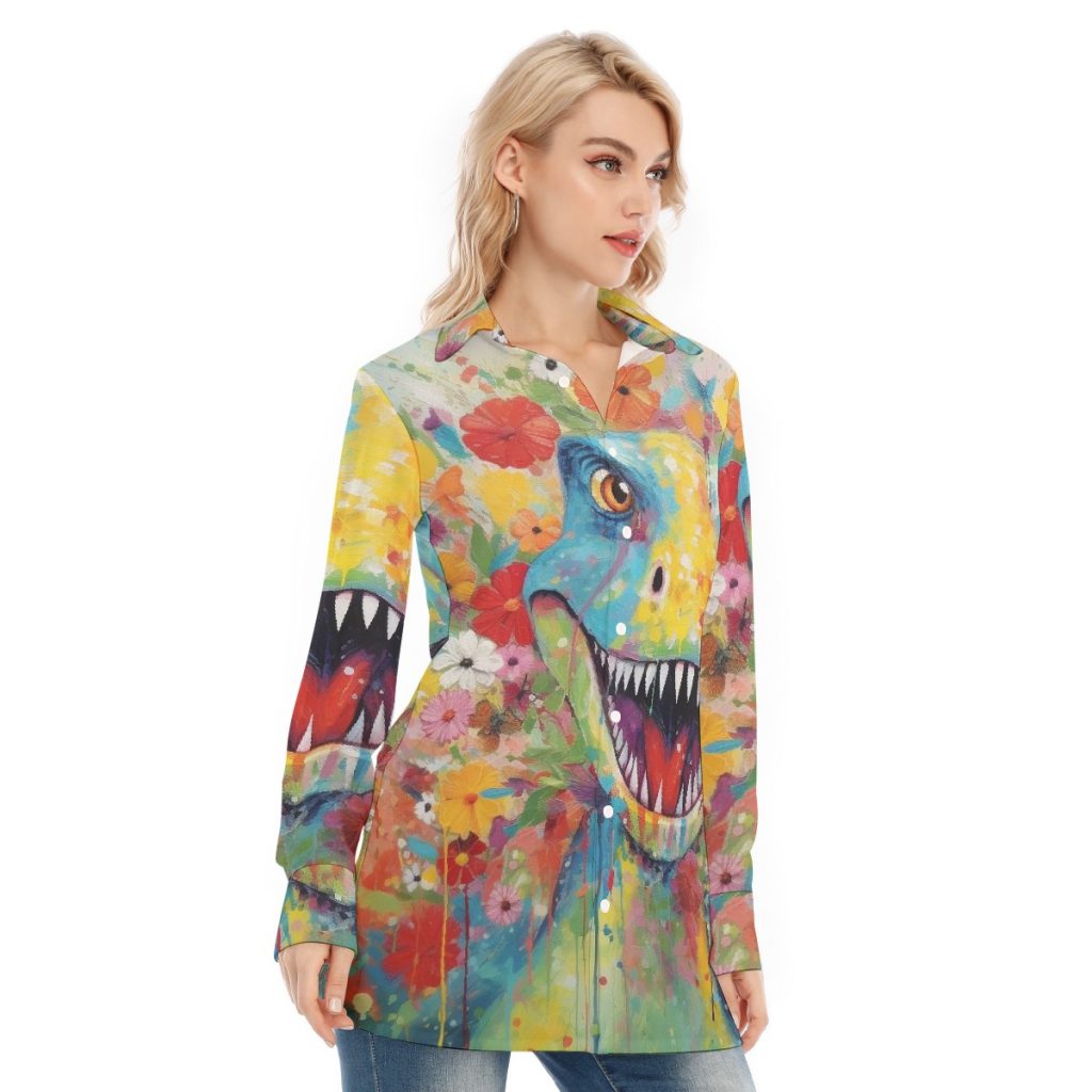 New Fun Colorful Dinsoaur Print Women's Long Shirt
