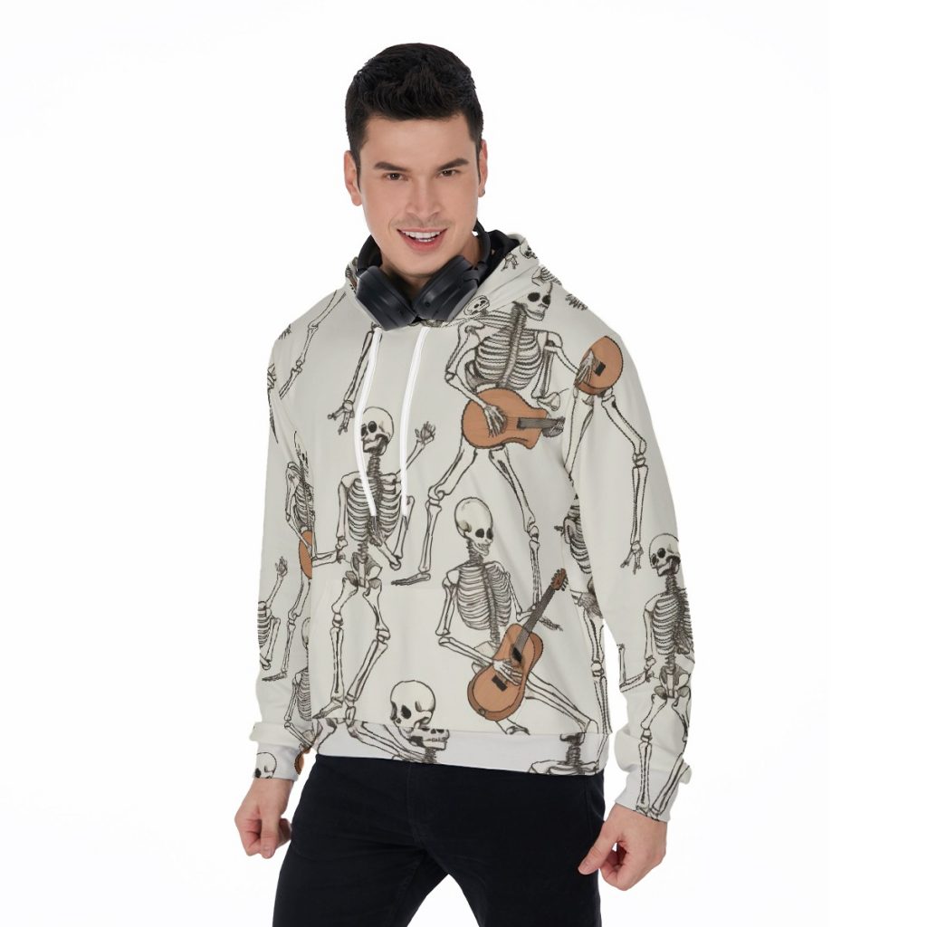 Men's Skeletons Playing Guitar Print Thicken Pullover Hoodie