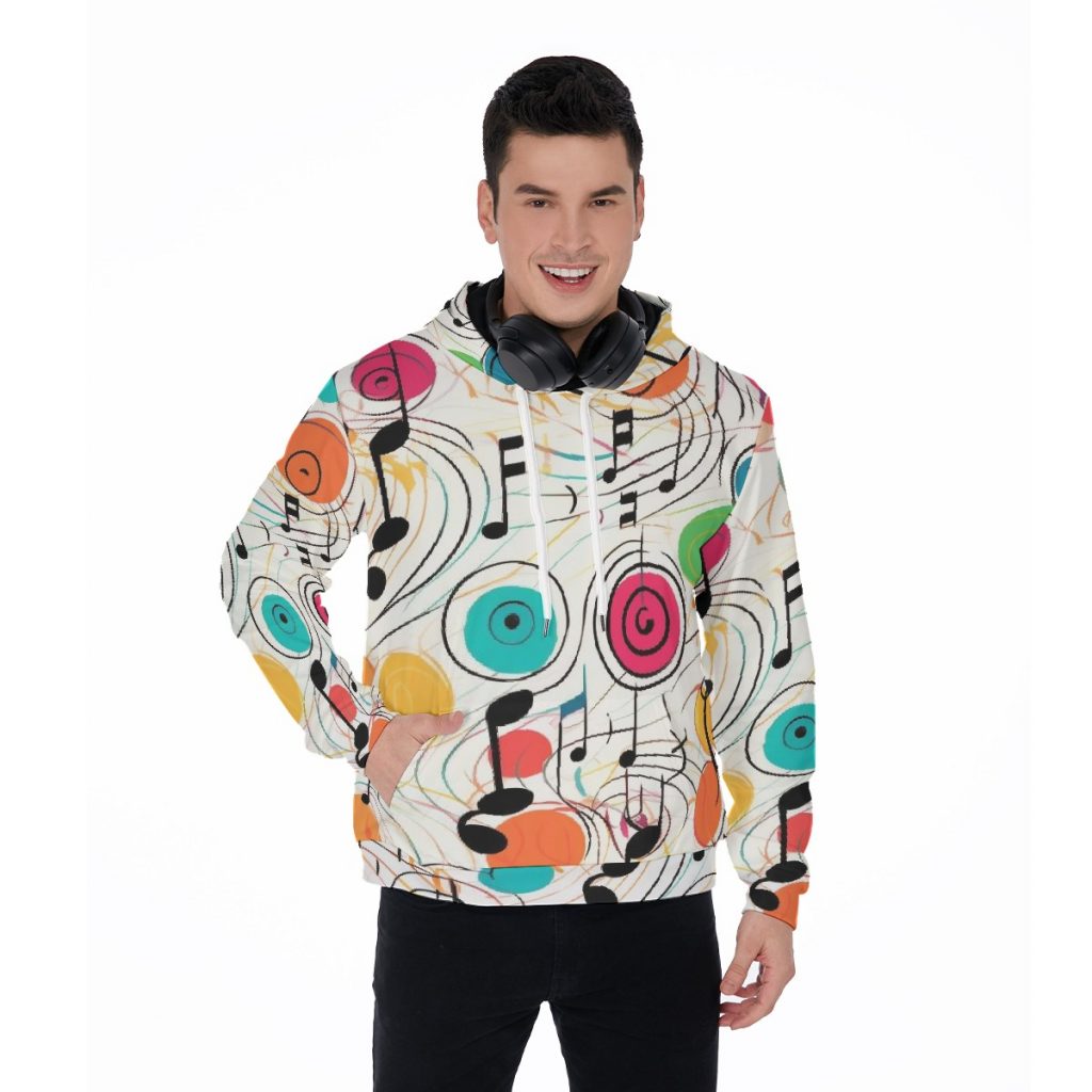 All-Over Musical Notes Print Men's Thicken Pullover Hoodie