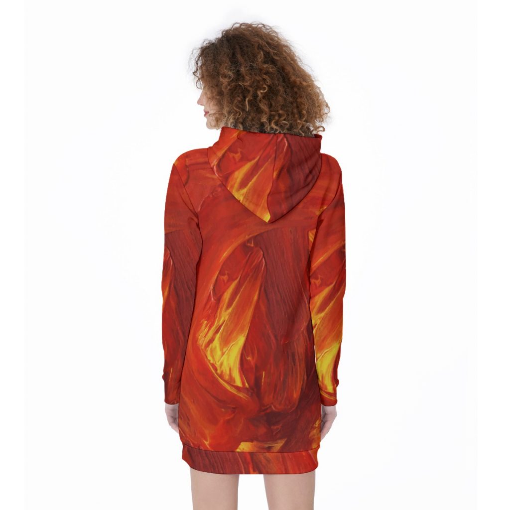 Yellow & Maroon Print Women's Long Hoodie
