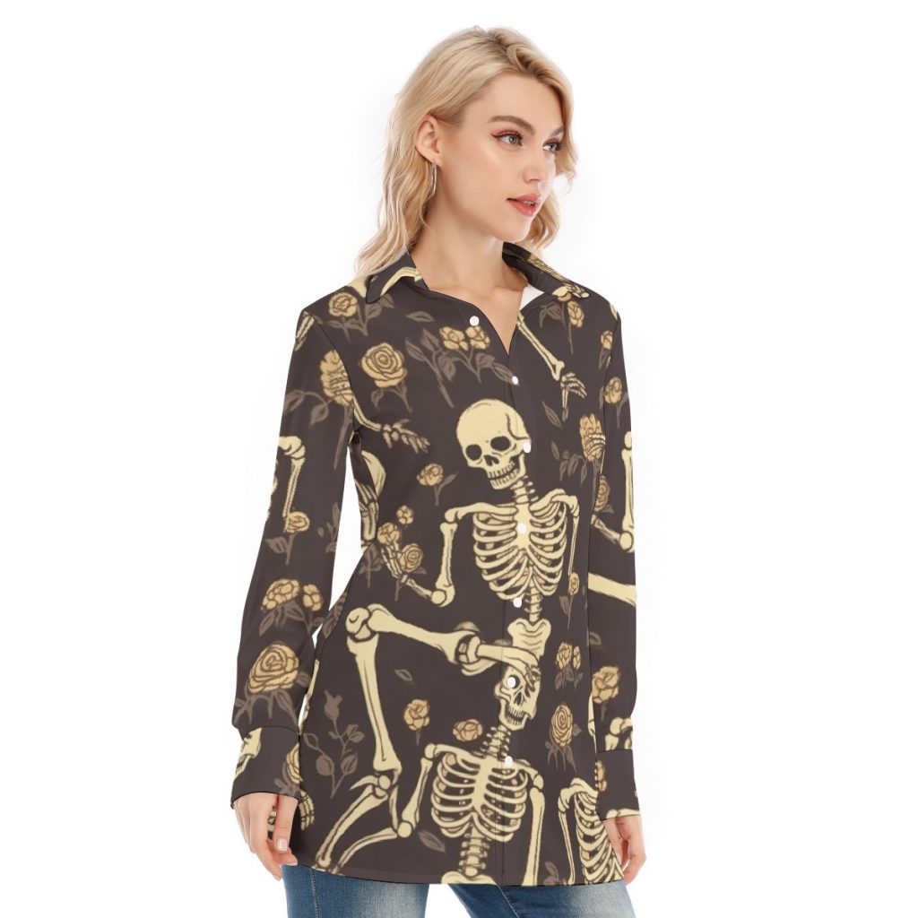 New Brown  Women's Long Shirt with Skeleton Design