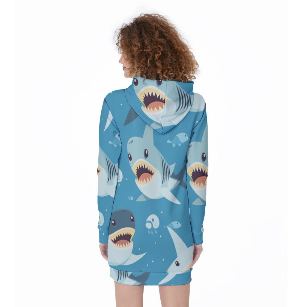 All-Over Cute Shark Print Women's Long Hoodie