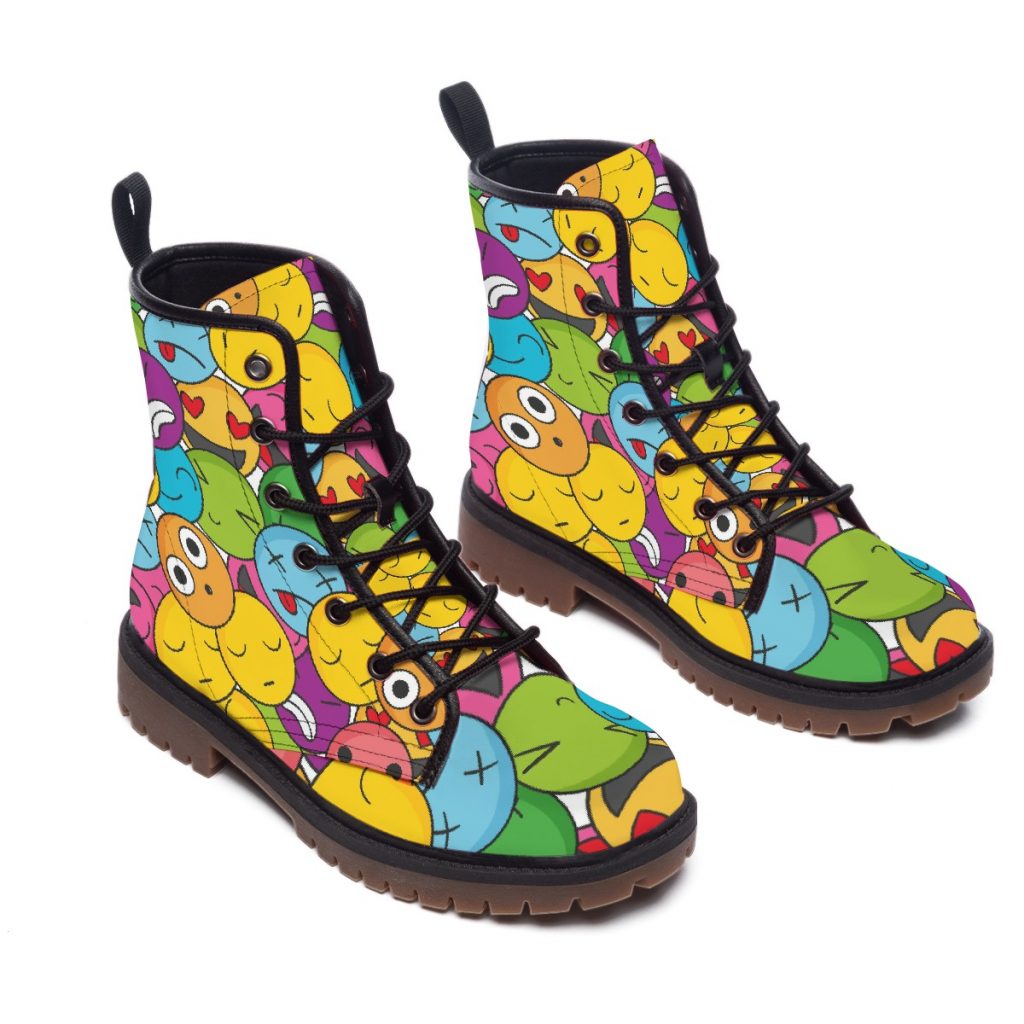 New Colorful Fun Faces Print Women's Martin Short Boots