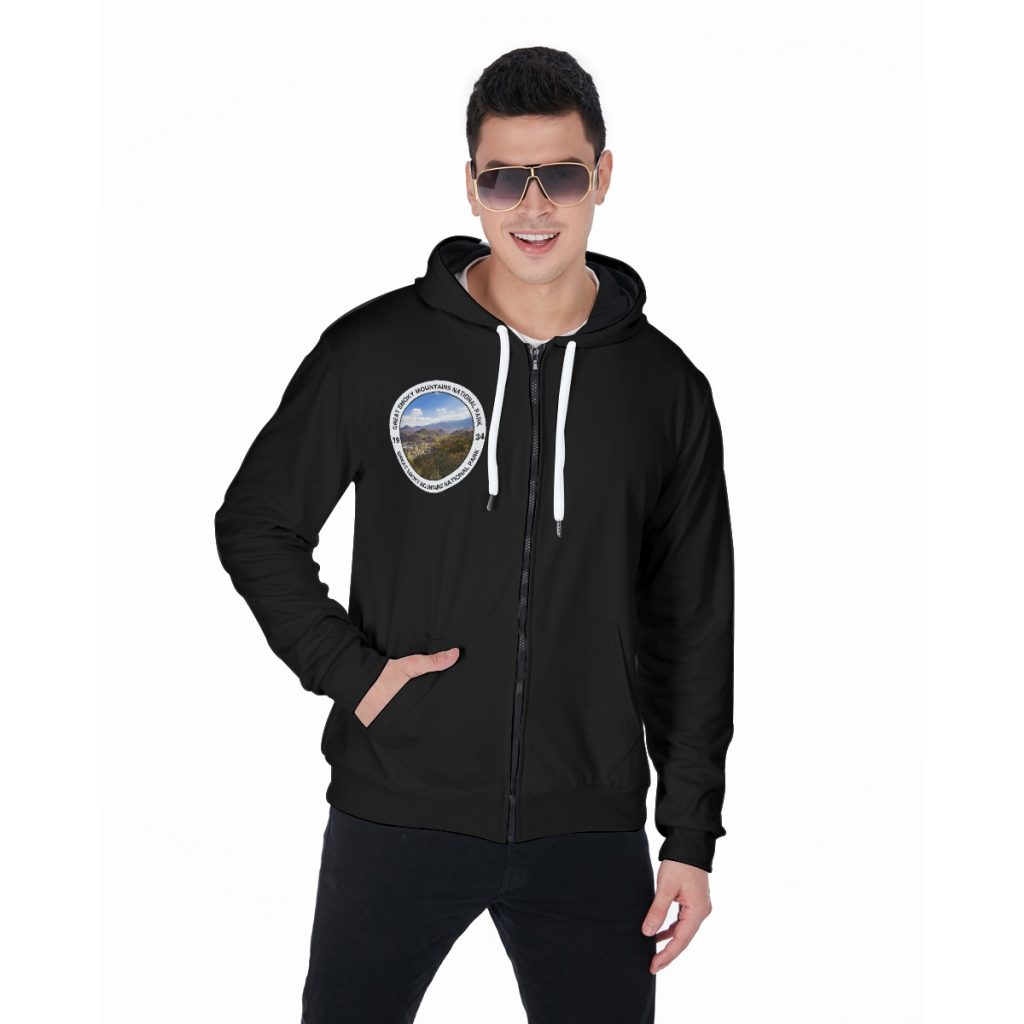 New! Great Smoky Mountain National Park Men's Heavy Fleece Zip Up Hoodie
