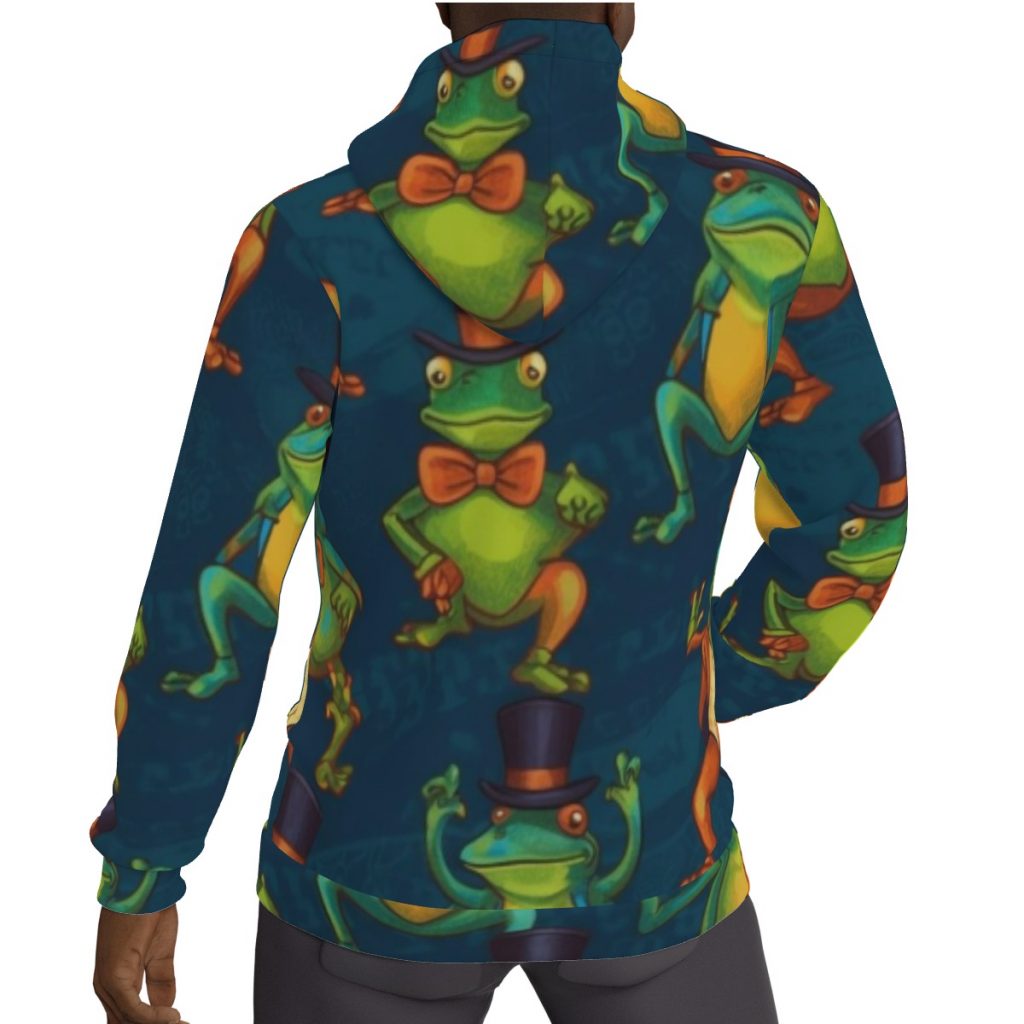 Cute Colorful Frogs Wearing TopHats Print Men's Thicken Pullover Hoodie