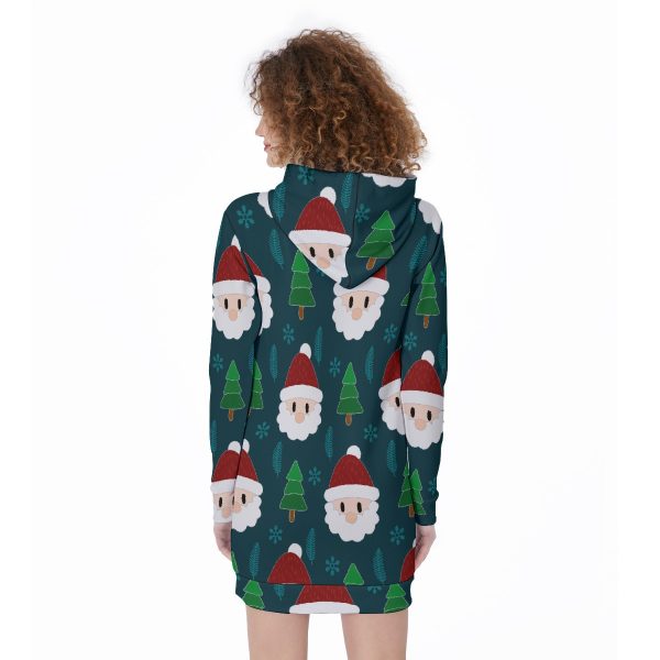 Santa's and Christmas Tree Print Women's Long Hoodie