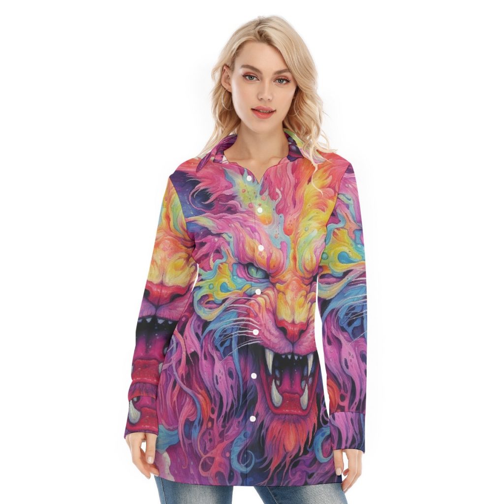 New Colorful Fantasy Tiger Print Women's Long Shirt