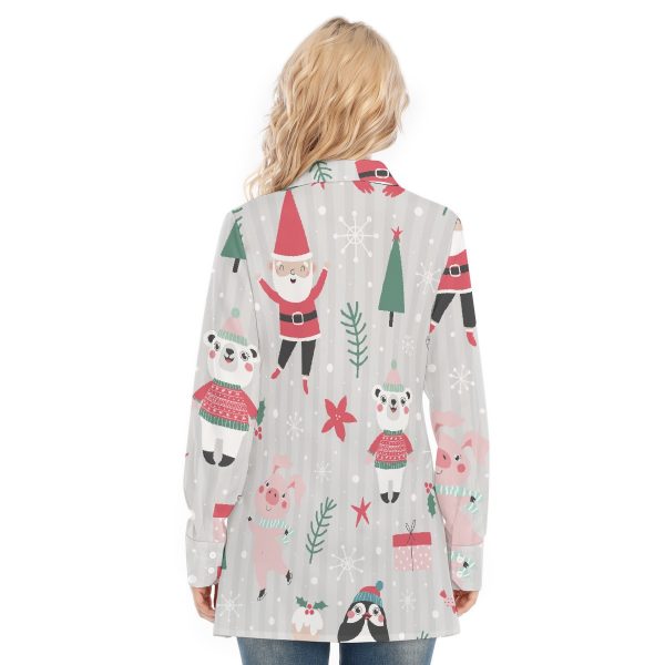 New Fun Christmas Santa/Trees Print Women's Long Shirt