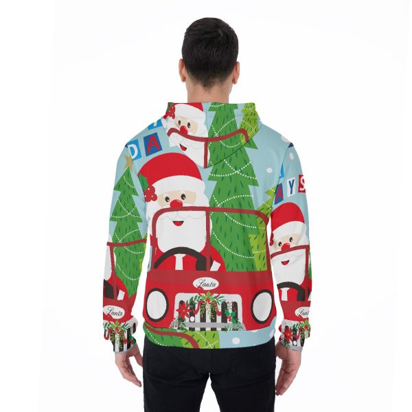 Santa Driving a Car Christmas Print Men's Thicken Pullover Hoodie