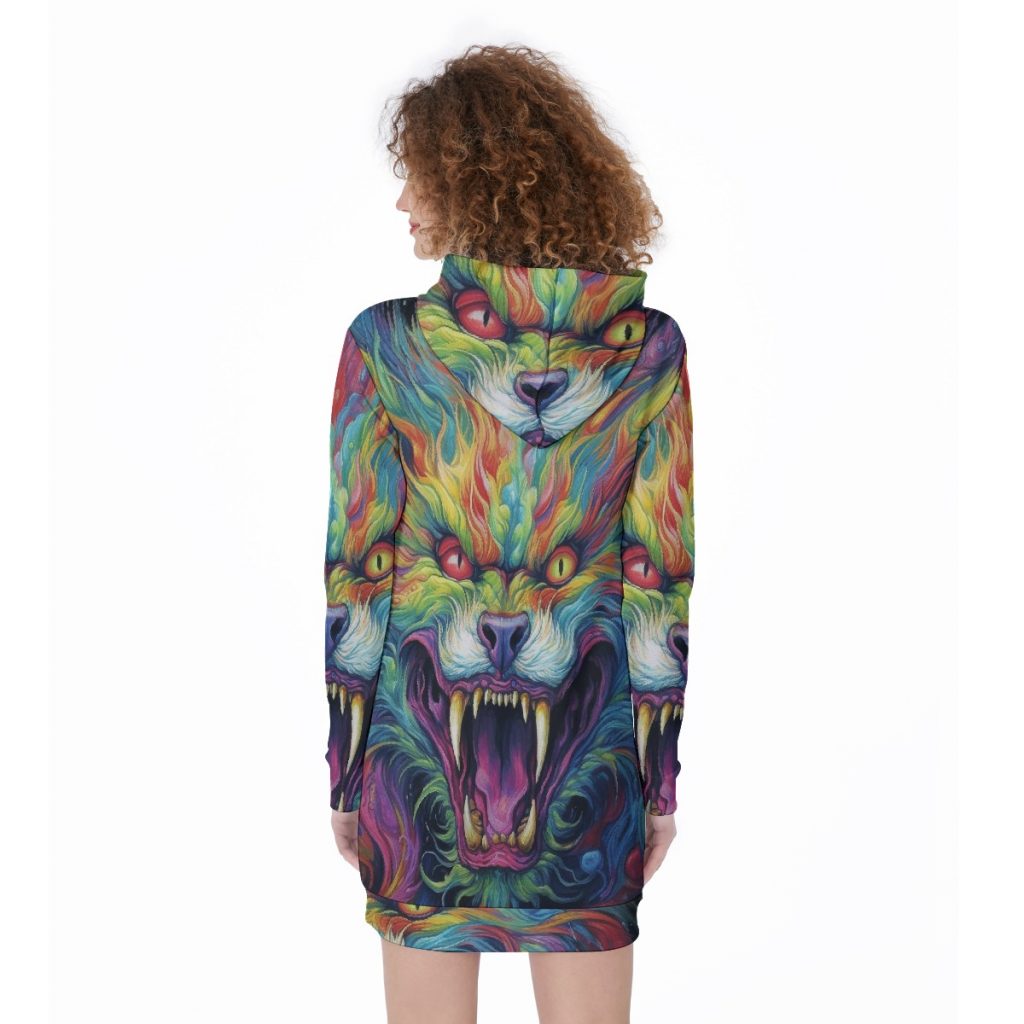 Colorful Wild Wolf Print Women's Long Hoodie