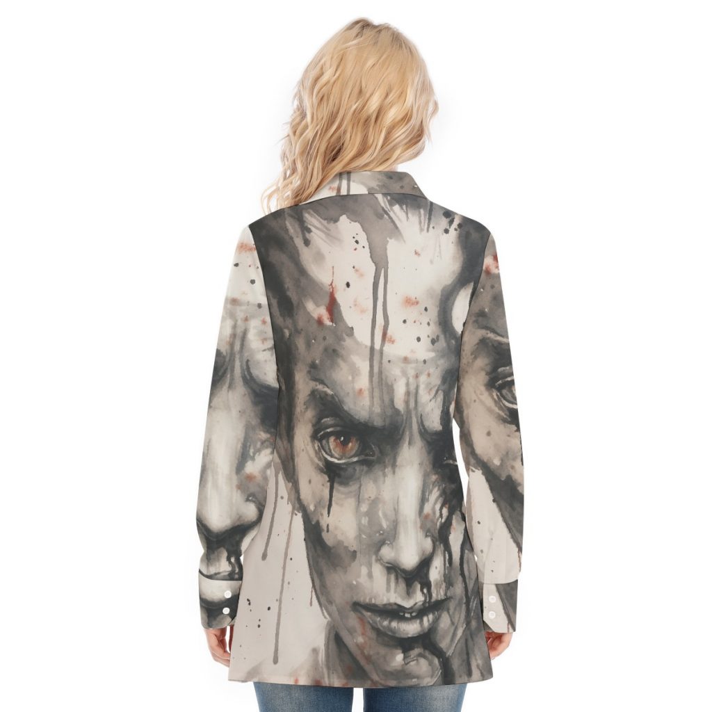 New  'Big Scary Face' All-Over Print Women's Long Shirt