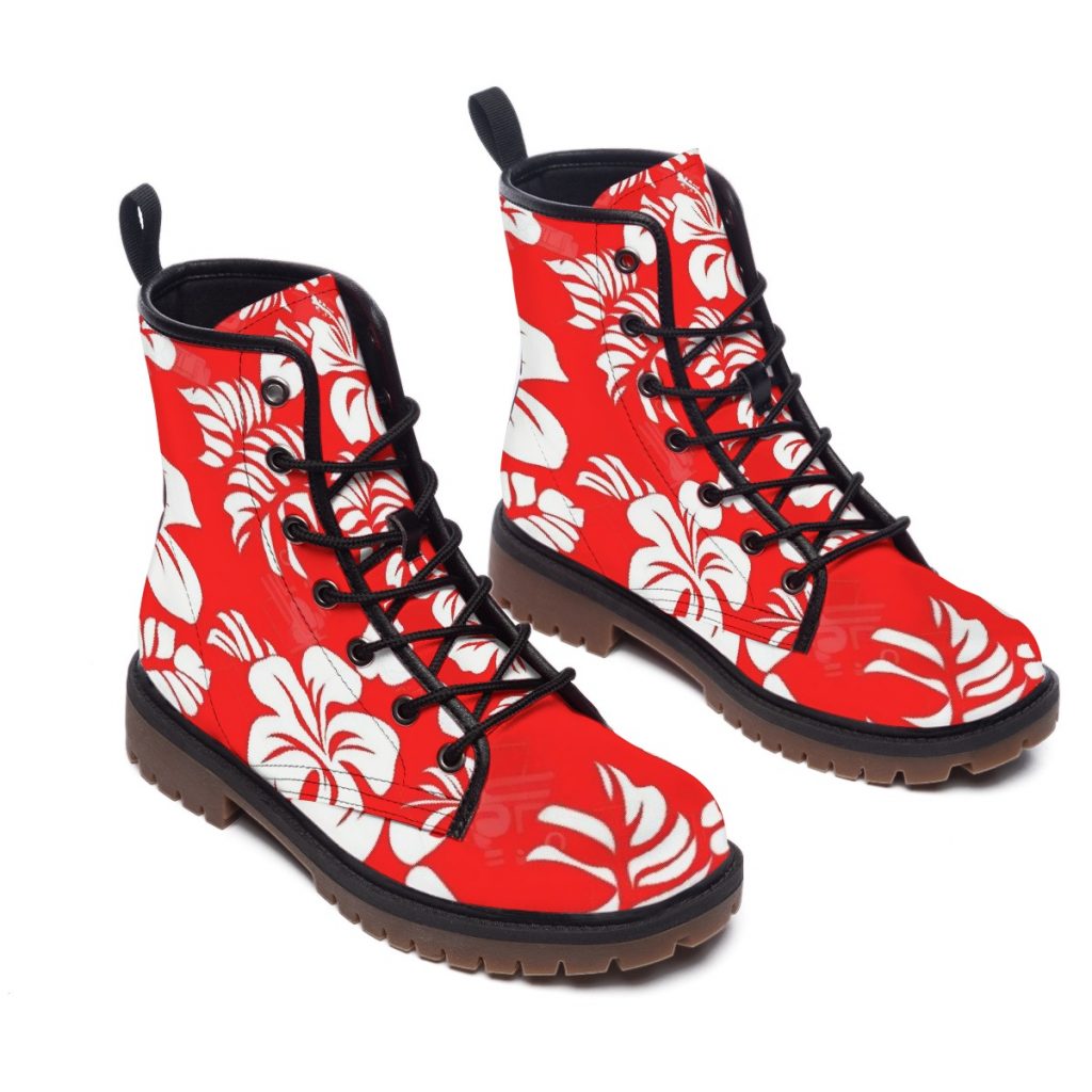 New Red & White Floral Print Women's Martin Short Boots